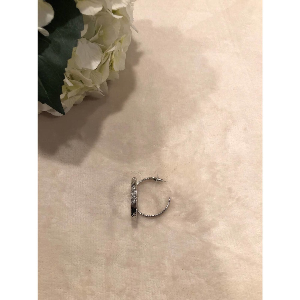 White  House Black Market Silver Tone Hammered Hoop Earrings
